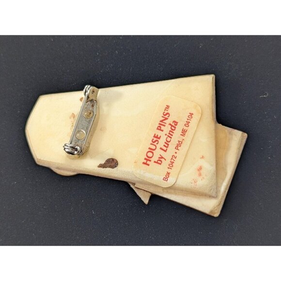 VTG Lucinda Red Brown House Square Rhinestone Moon Star Mixed Media Brooch Pin - Picture 5 of 7